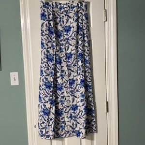 White and blue floral maxi skirt